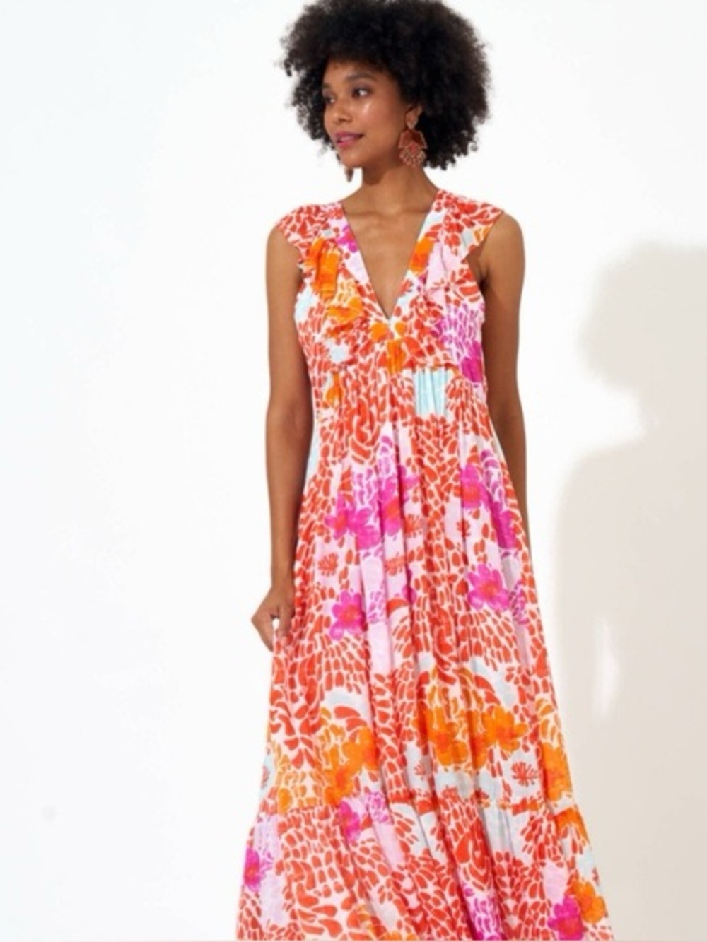 Oliphant Orange & Pink Floral Maxi Dress